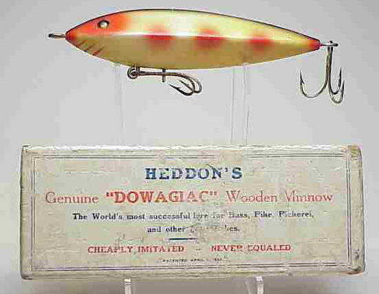 Antique Heddon Baby Dowagiac Minnow 20RB Glass Eye Wood Fishing Lure & Box